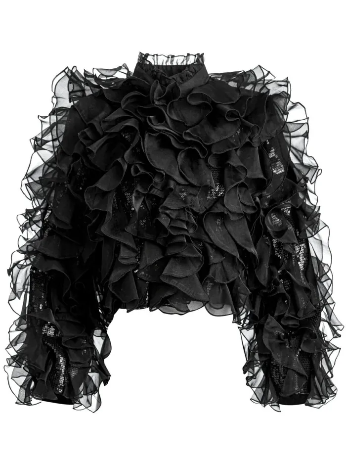 Womens Jackets Coats Alice Olivia Britton Ruffled Cropped Jacket Black