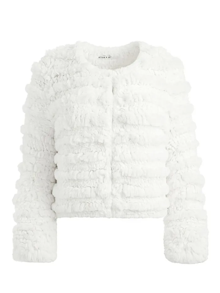 Womens Jackets Coats Alice Olivia Fawn Faux Fur Textured Jacket Ecru
