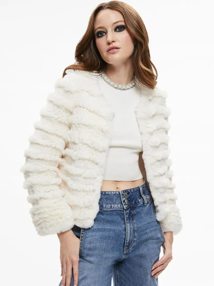 Womens Jackets Coats Alice Olivia Fawn Faux Fur Textured Jacket Ecru