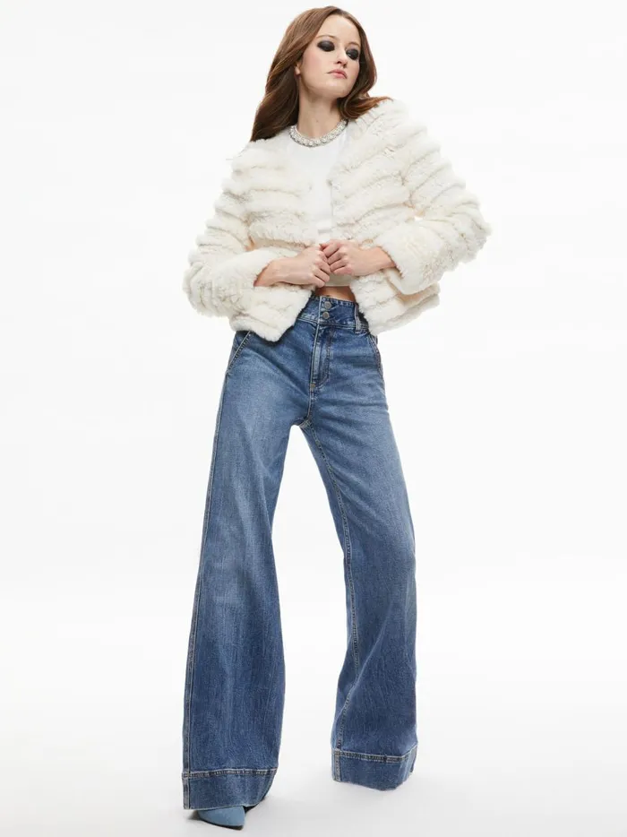 Womens Jackets Coats Alice Olivia Fawn Faux Fur Textured Jacket Ecru