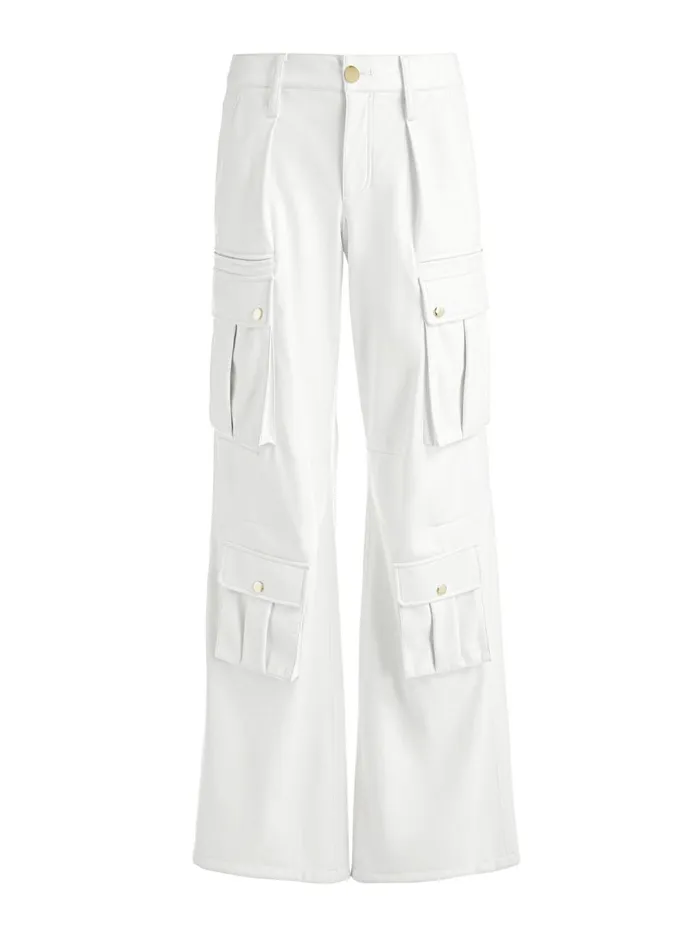 Womens Pants Alice Olivia Joette Vegan Leather Cargo Pant Off White