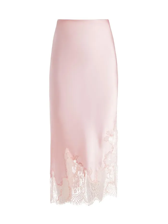 Womens Skirts Alice Olivia Tonia Lace Trim Asymmetric Midi Skirt Petalpetal