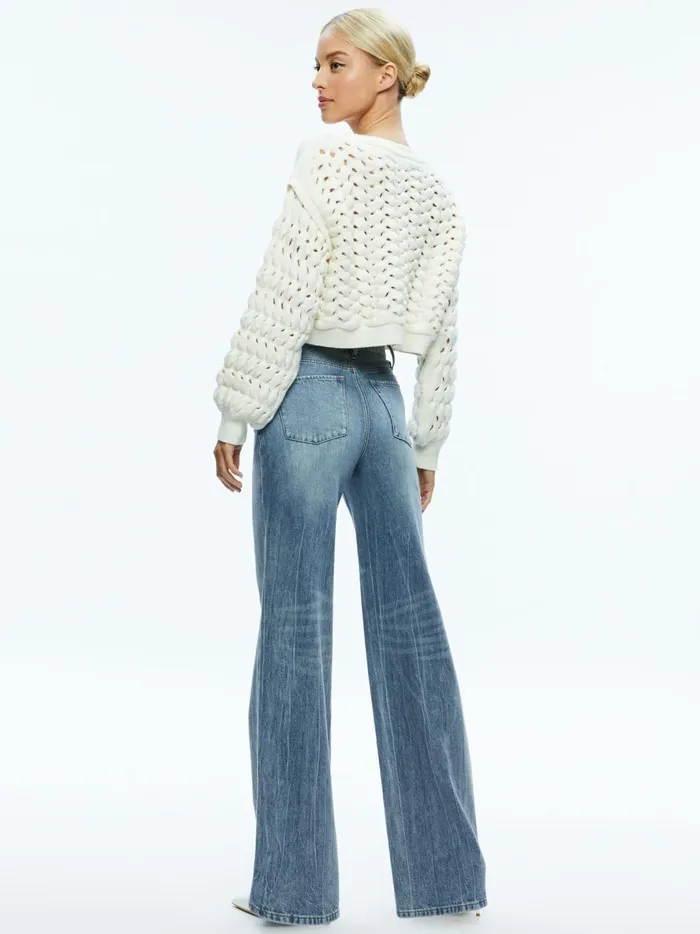Womens Sweaters Alice Olivia Allene Cable Knit Crewneck Ecru