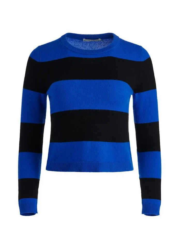 Womens Sweaters Alice Olivia Luna Crewneck Sweater Sapphireblack Stripe