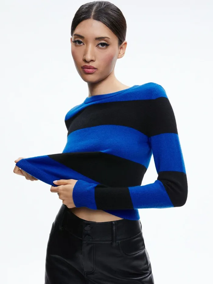 Womens Sweaters Alice Olivia Luna Crewneck Sweater Sapphireblack Stripe