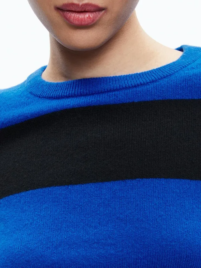 Womens Sweaters Alice Olivia Luna Crewneck Sweater Sapphireblack Stripe