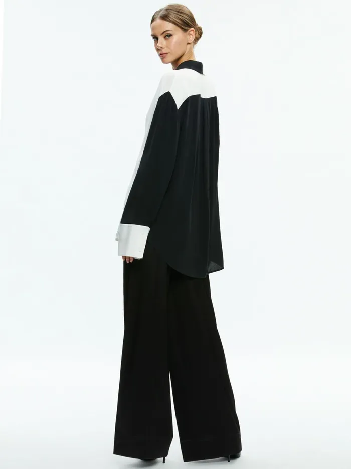 Womens Tops Alice Olivia Finely Oversized Button Down Shirt Blackoff White