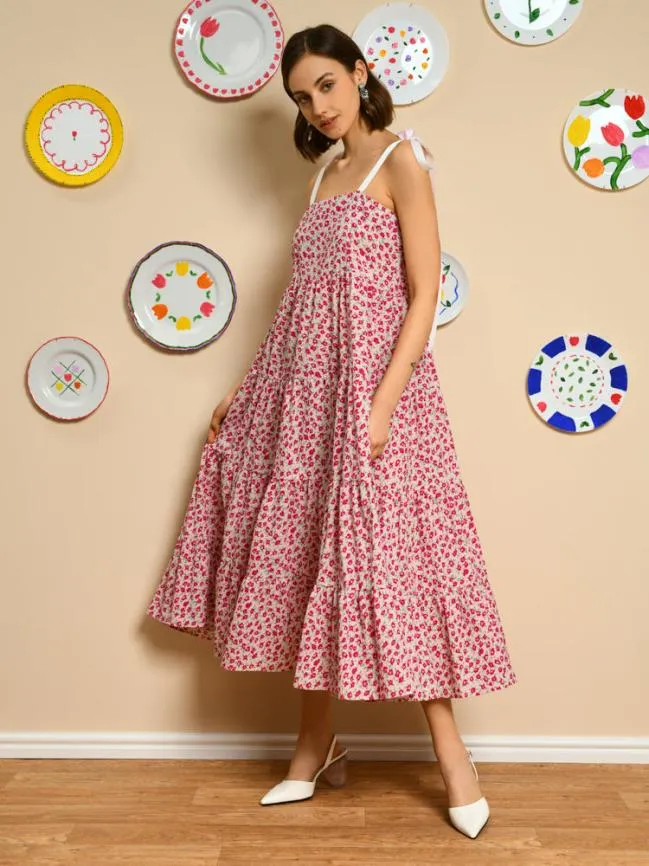 Womenswear Britt Floral Tiered Dress Cherry Blossom Pink Sister Jane