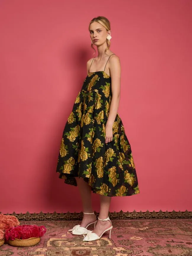 Womenswear DREAM Golden Jacquard Cami Dress Coal Black Sister Jane