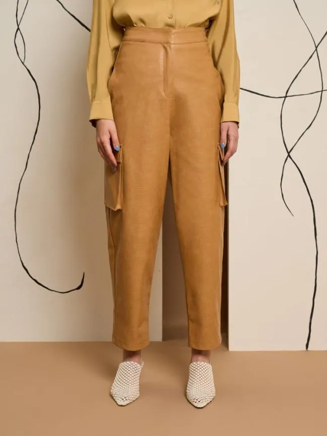 Womenswear Ghospell Alexa PU Cargo Trousers Cashew Brown Sister Jane