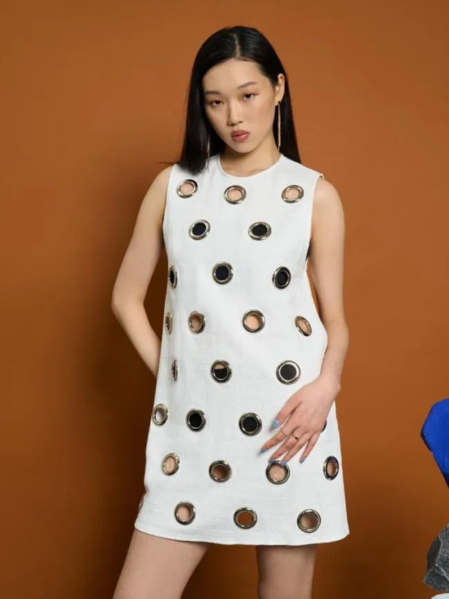 Womenswear Ghospell Moira Eyelet Mini Dress Pearl White Sister Jane
