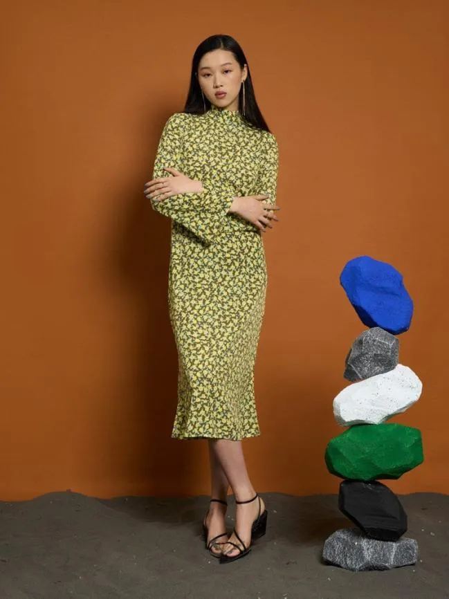 Womenswear Ghospell Taryn Floral Midi Dress Green Floral Sister Jane