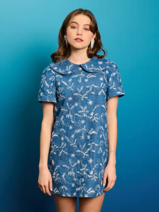Womenswear Honeycomb Fray Denim Dress Indigo Blue Sister Jane