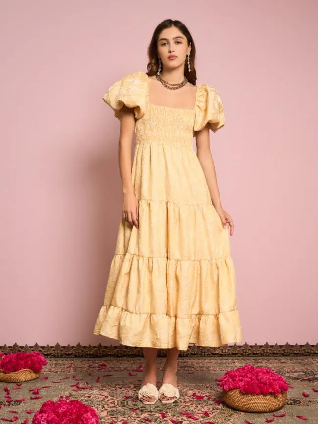 Womenswear Marigold Jacquard Tiered Dress Venetian Gold Sister Jane