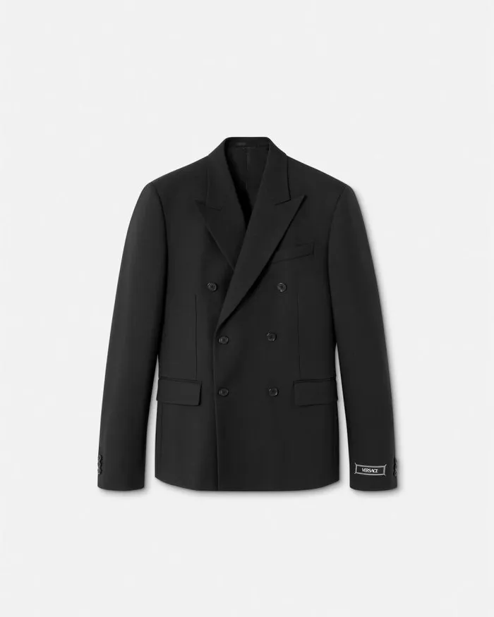 Wool DoubleBreasted Blazer Black Men Versace Blazers and Suits