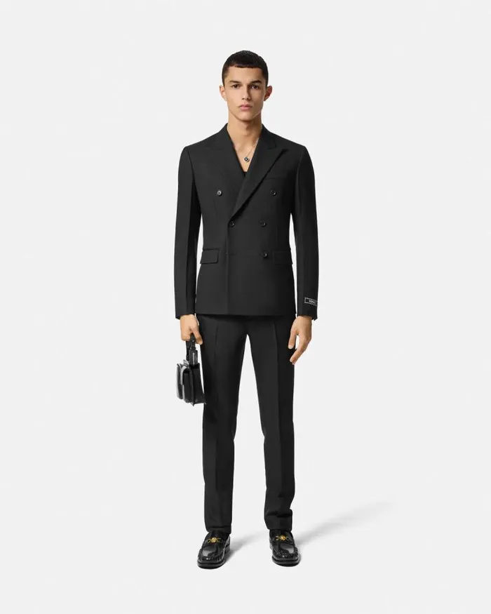 Wool DoubleBreasted Blazer Black Men Versace Blazers and Suits