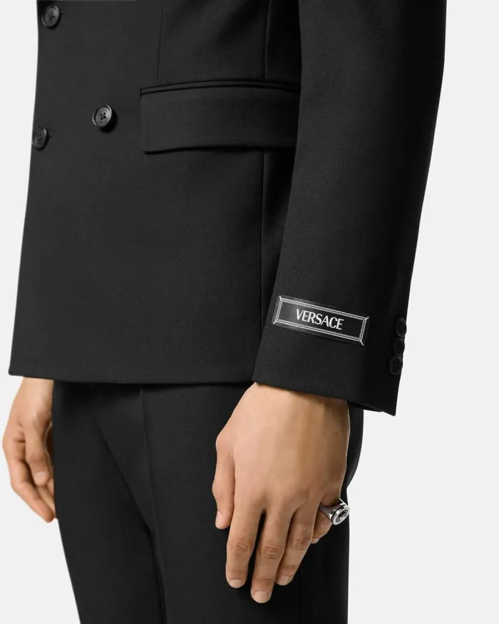 Wool DoubleBreasted Blazer Black Men Versace Blazers and Suits