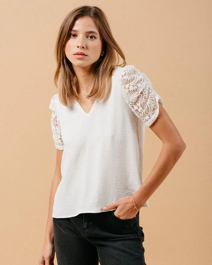 WOVEN TOP ECRU MAI Shop Grace and Mila Lace Tops